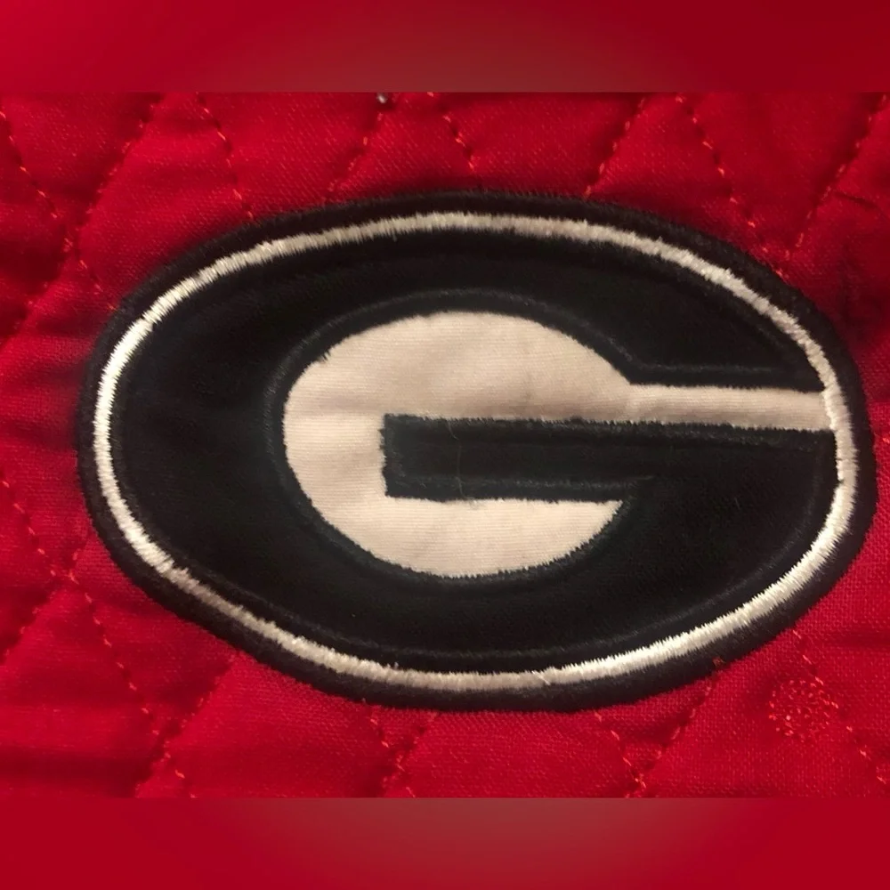 UGA University of Georgia Quilted Plaid Ruffle Trim Patch Tote Bag Football - Picture 3 of 4